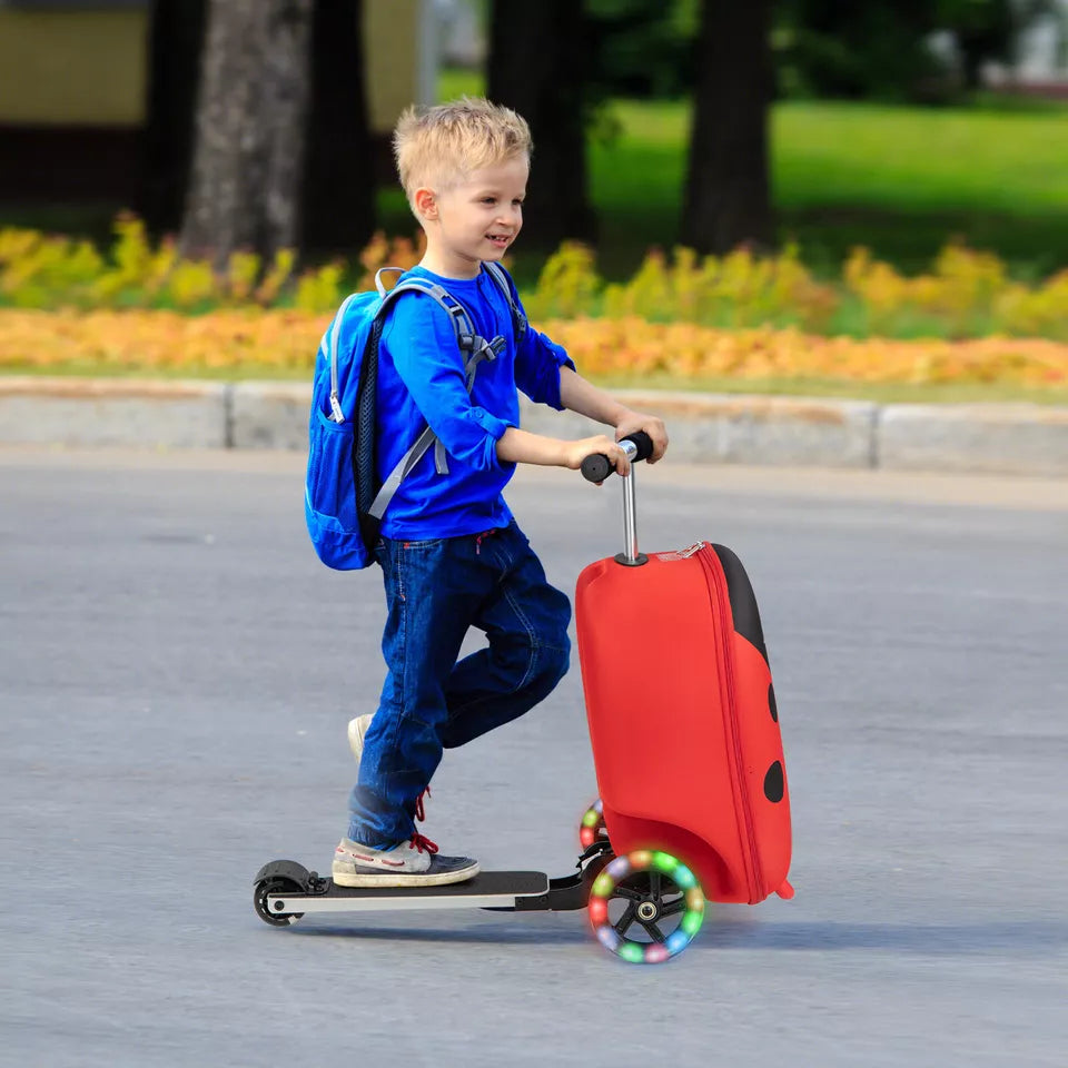 2 in 1 Kids Bettle Luggage Ride on Set with Led Spinner Wheels