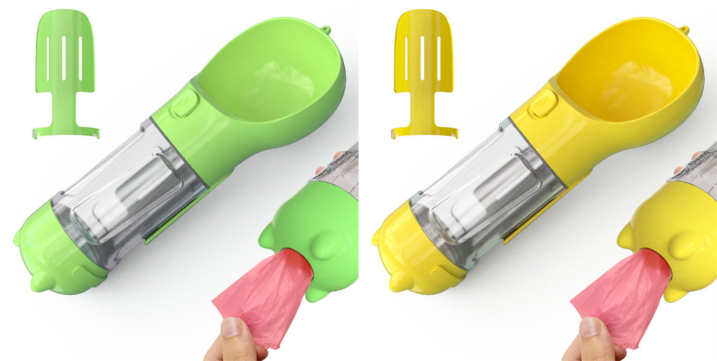 pet-water-bottle-feeder-bowl-garbage-bag-storage-portable-pet-outdoor-travel-3-in-1-dog-water-bottle-green-and-yellow