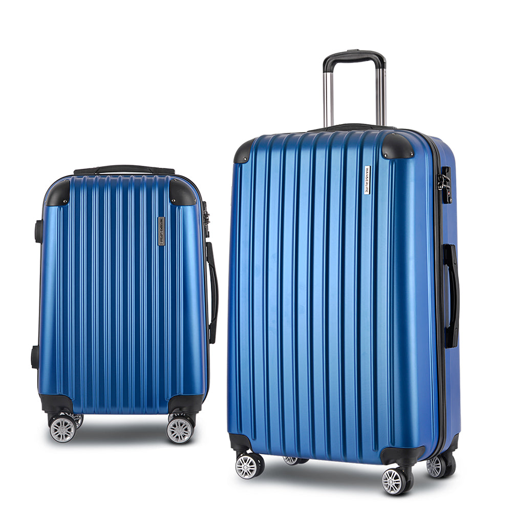 2pcs Luggage Trolley Set Travel Suitcase Carry-On Hard Case Lightweight Blue