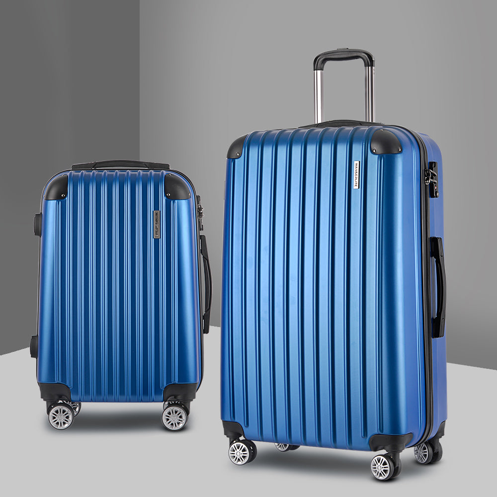 2pcs Luggage Trolley Set Travel Suitcase Carry-On Hard Case Lightweight Blue