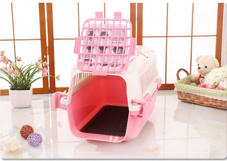 Small Dog Cat Crate Pet Carrier With Tray in Pink