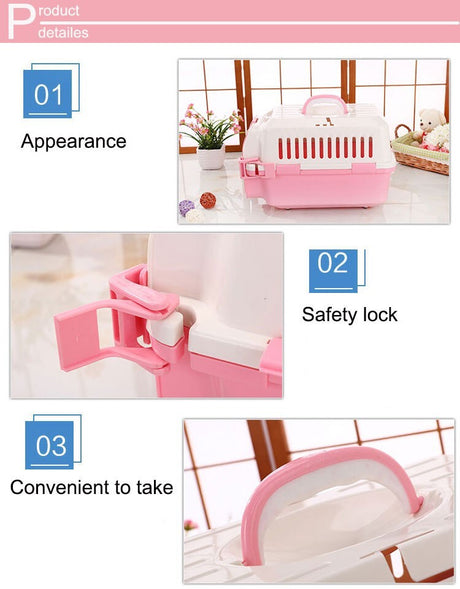 Small Dog Cat Crate Pet Carrier With Tray in Pink