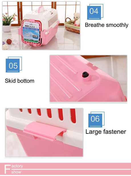 Small Dog Cat Crate Pet Carrier With Tray in Pink