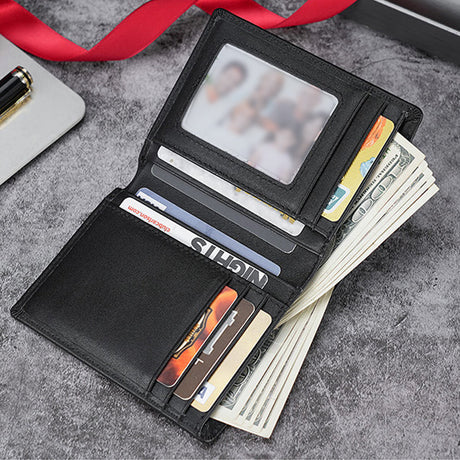 100% Genuine Leather Men's Wallet RFID Blocking Card Holder Bifold and Long Wallets (Black Bifold Verticle)