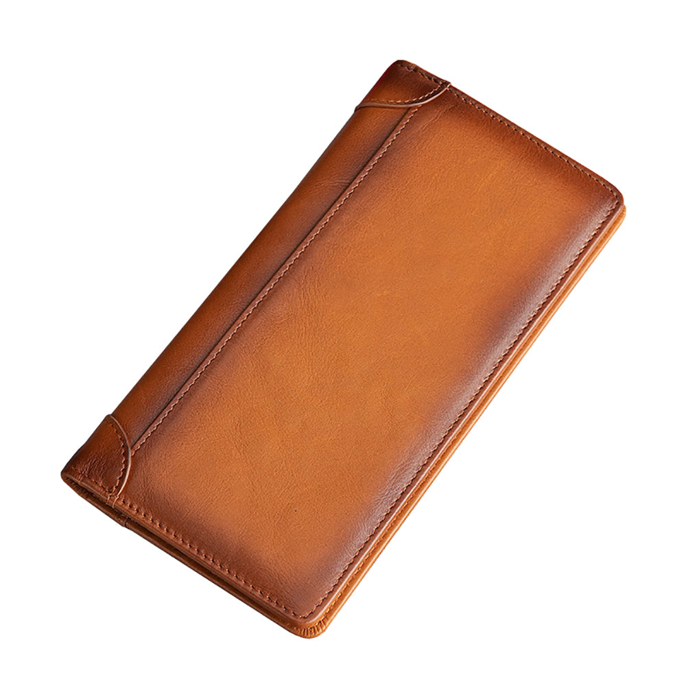 100% Genuine Leather Men's Wallet RFID Blocking Card Holder Bifold and Long Wallets (Brown Long Wallet)