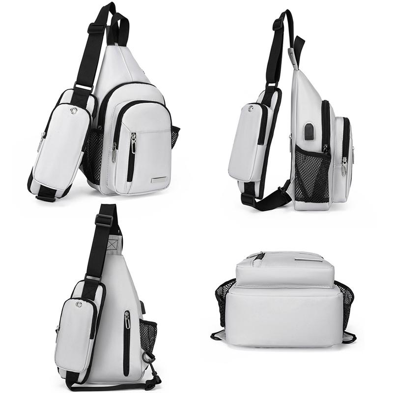 Men Oxford Chest Bag Casual Crossbody Shoulder Backpack - Light Grey