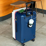 Smart Hard-Shell Luggage with USB Charging Port & Cup Holder - 20" Spinner Suitcase in Blue & White