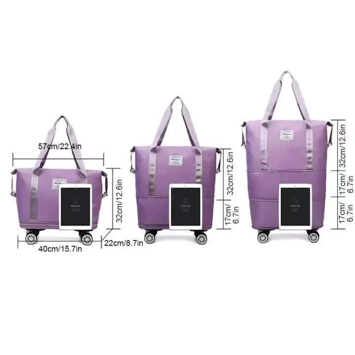 Light Purple Large Capacity Foldable Travel Bags with Wheels - Lightweight Waterproof Duffel Totes