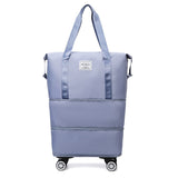 Blue Large Capacity Foldable Travel Bags with Wheels - Lightweight Waterproof Duffel Totes