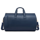 Blue PU Leather Travel Duffel Bag - Large Capacity Waterproof Suit Bag with Shoe Compartment