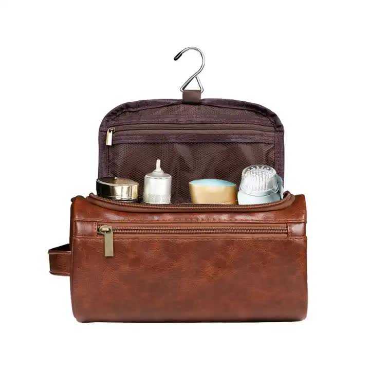 Coffee Large Capacity PU Leather Travel Toiletry Bag - Portable Waterproof Makeup Organizer for Business & Vacation