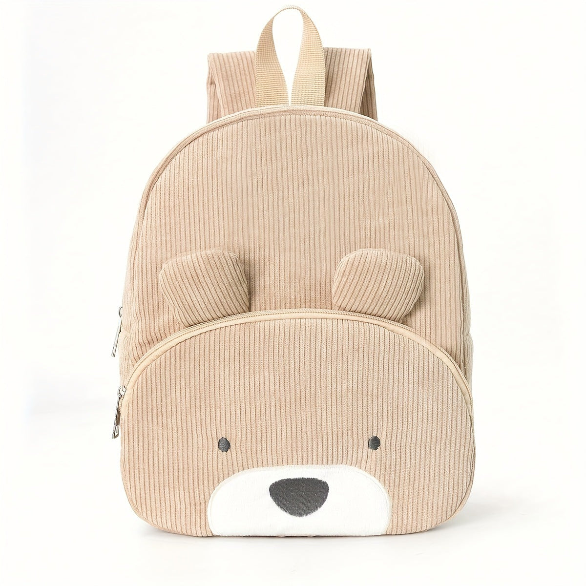 Cute Khaki Bear Backpack - Soft Corduroy Material with Adjustable Straps