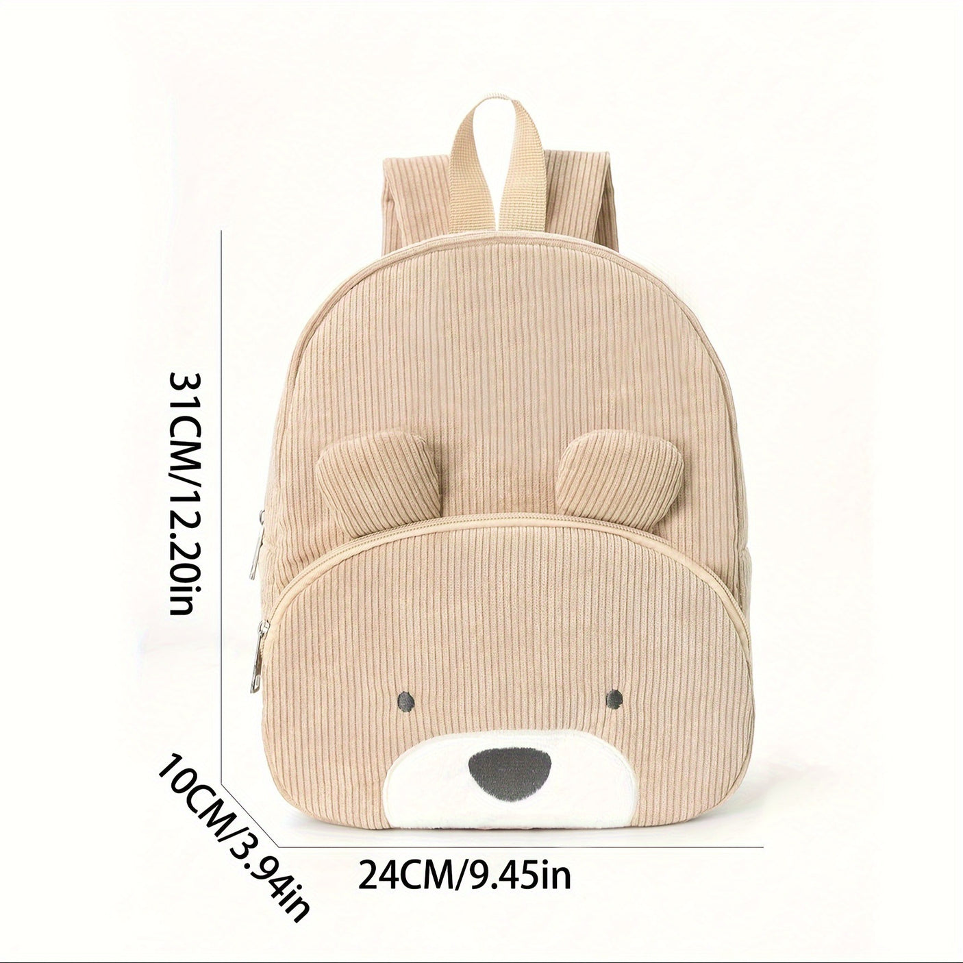 Cute Black Bear Backpack - Soft Corduroy Material with Adjustable Straps