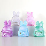 Purple Kids Bunny Ear Gingham Backpack - Cute Mini Bag for Girls