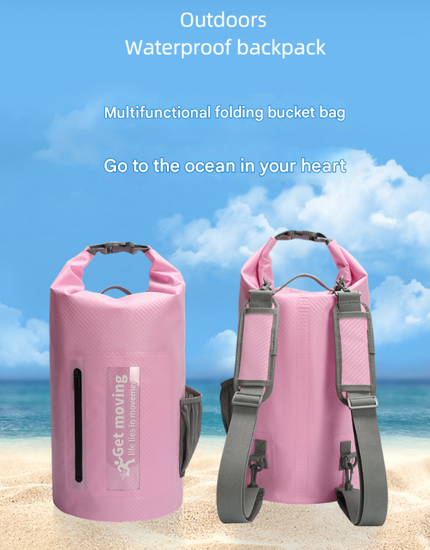 Pink 10L Multifunctional Waterproof Dry Bag Backpack - Roll-Top Outdoor Bag for Water Sports and Travel