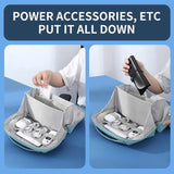 Grey Large Capacity Multi-functional PU Digital Storage Organizer Bag, Waterproof & Portable, for Cables, Chargers, and Accessories