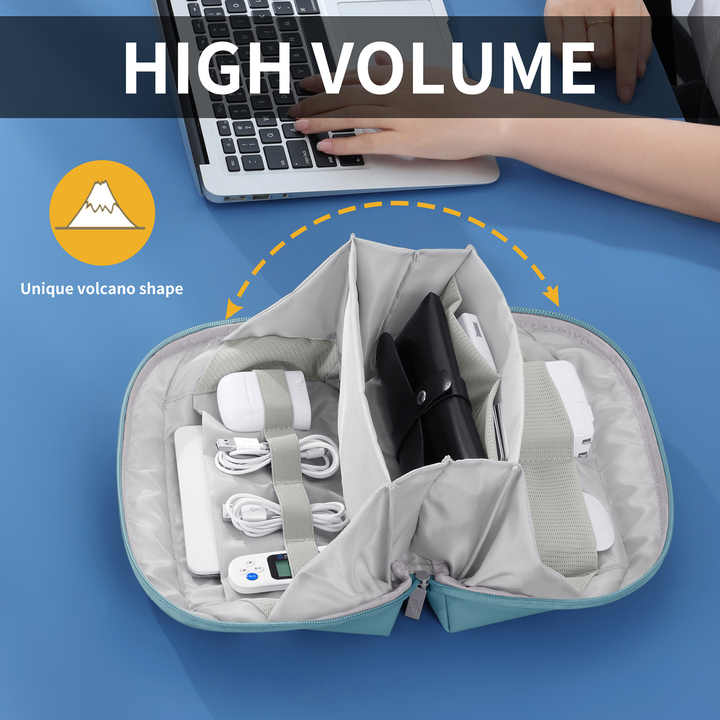 Grey Large Capacity Multi-functional PU Digital Storage Organizer Bag, Waterproof & Portable, for Cables, Chargers, and Accessories