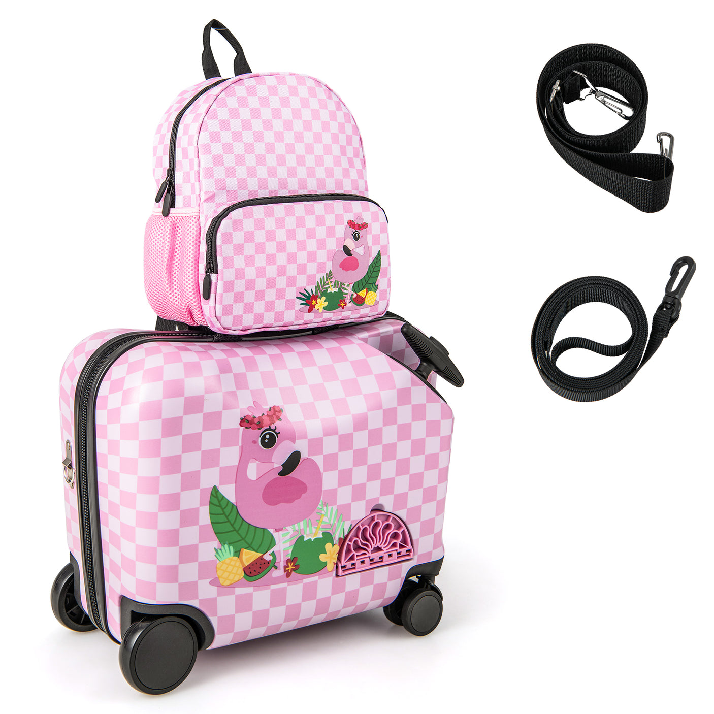 1.5 FT 4 in 1 Kids Luggage Ride on Set with Spinner Wheels