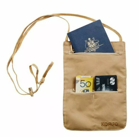 Korjo RFID Blocking Money Pouch Neck Travel Wallet Bag Passport Card Holder