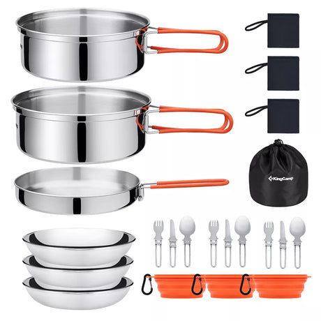 25PCS Stainless Steel Camping Cookware Mess Kit