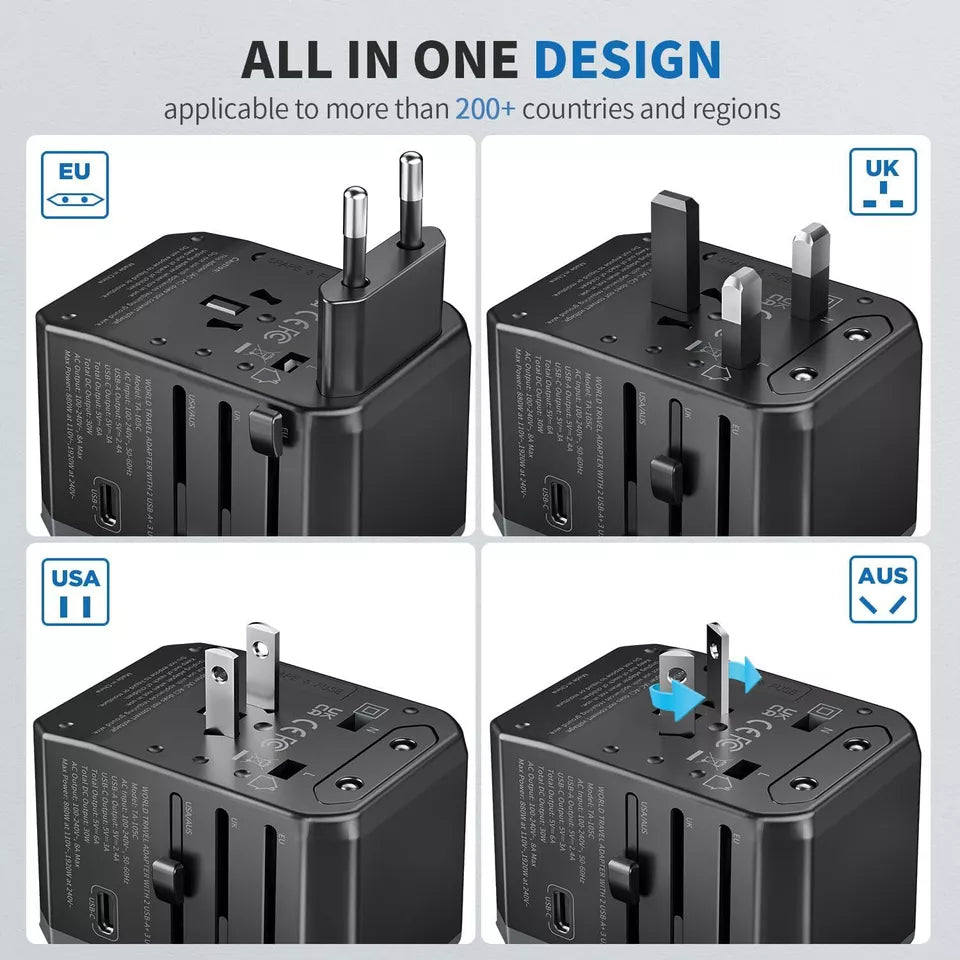 Universal Travel Adapter 3 USB & Type-C | 3.4A Power Converter