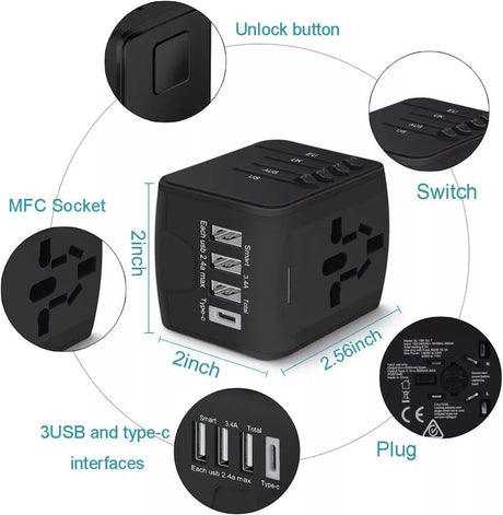 Universal Travel Adapter 3 USB & Type-C | 3.4A Power Converter