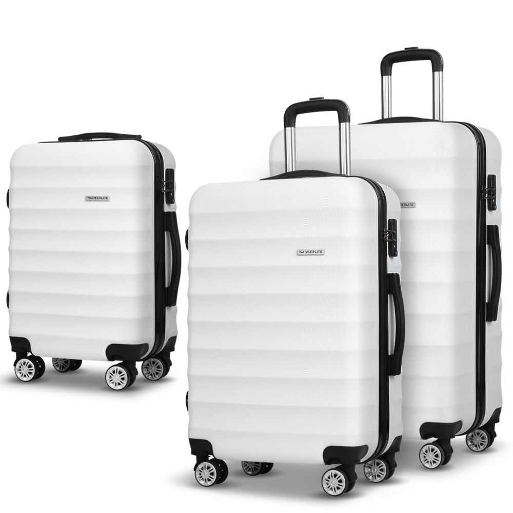 Wanderlite 3-Piece Luggage Set – TSA Approved Hard Shell Suitcase with Straps, White