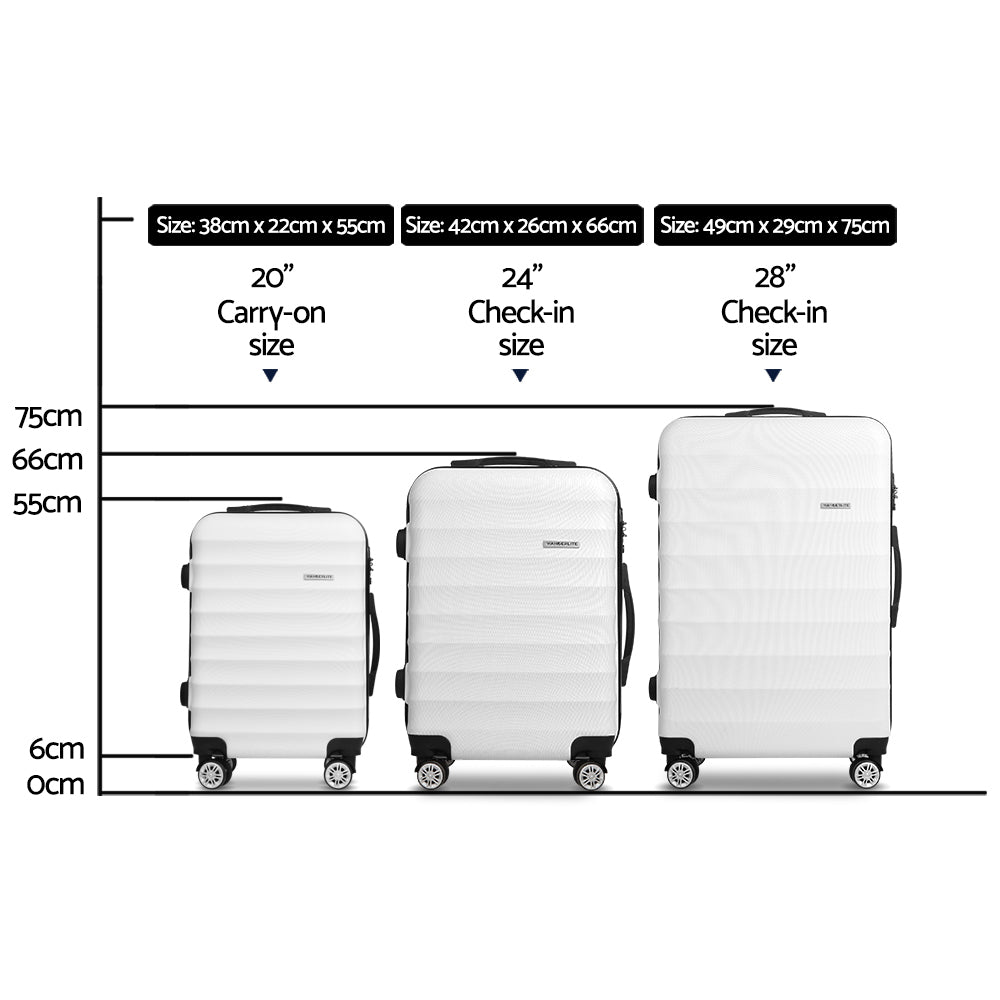 Wanderlite 3-Piece Luggage Set – TSA Approved Hard Shell Suitcase with Straps, White