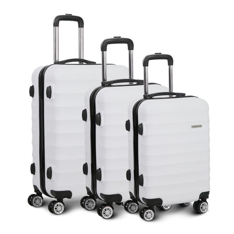 Wanderlite 3-Piece Luggage Set – TSA Approved Hard Shell Suitcase with Straps, White