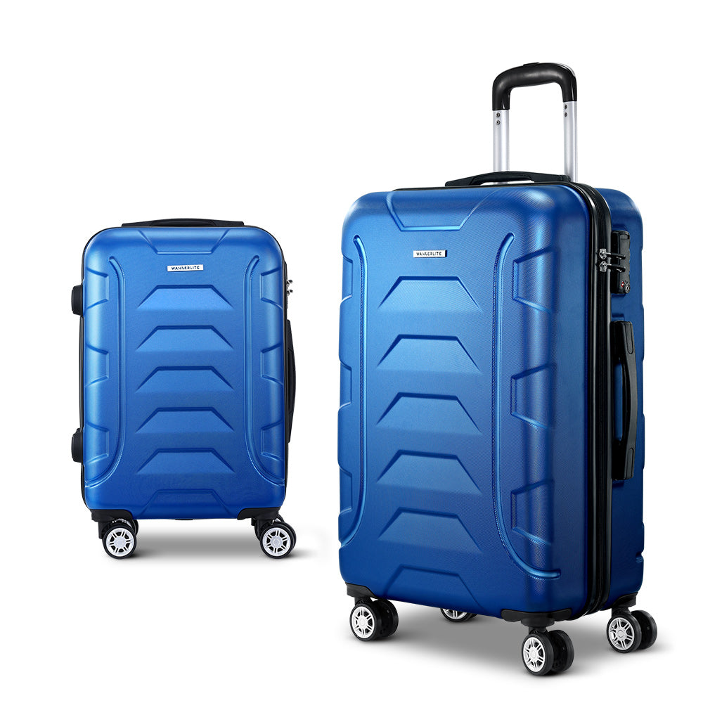 Wanderlite 2pc Luggage Trolley Travel Suitcase Set TSA Hard Case Lightweight Blue