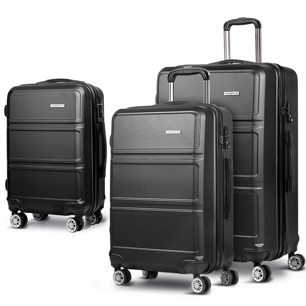 Lightweight Wanderlite 3-Piece Luggage Set – TSA Approved Hard Shell Suitcase, Black Carry-On