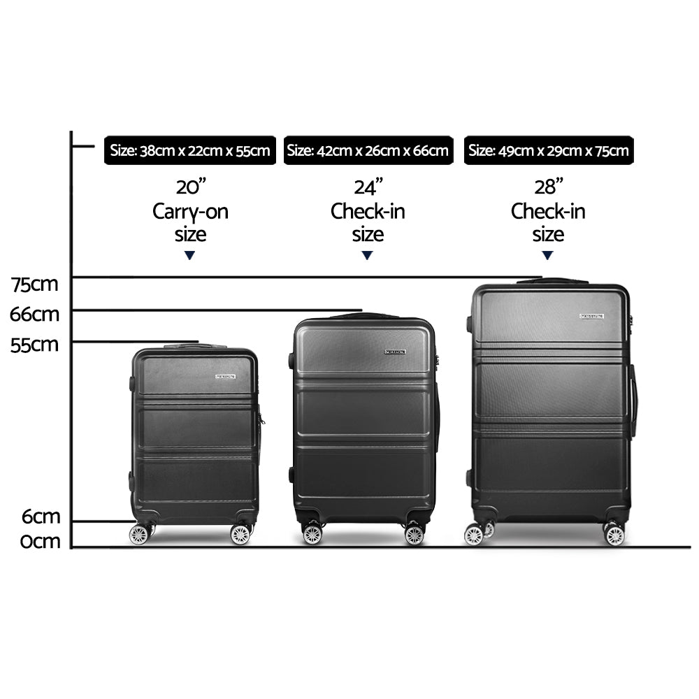 Lightweight Wanderlite 3-Piece Luggage Set – TSA Approved Hard Shell Suitcase, Black Carry-On