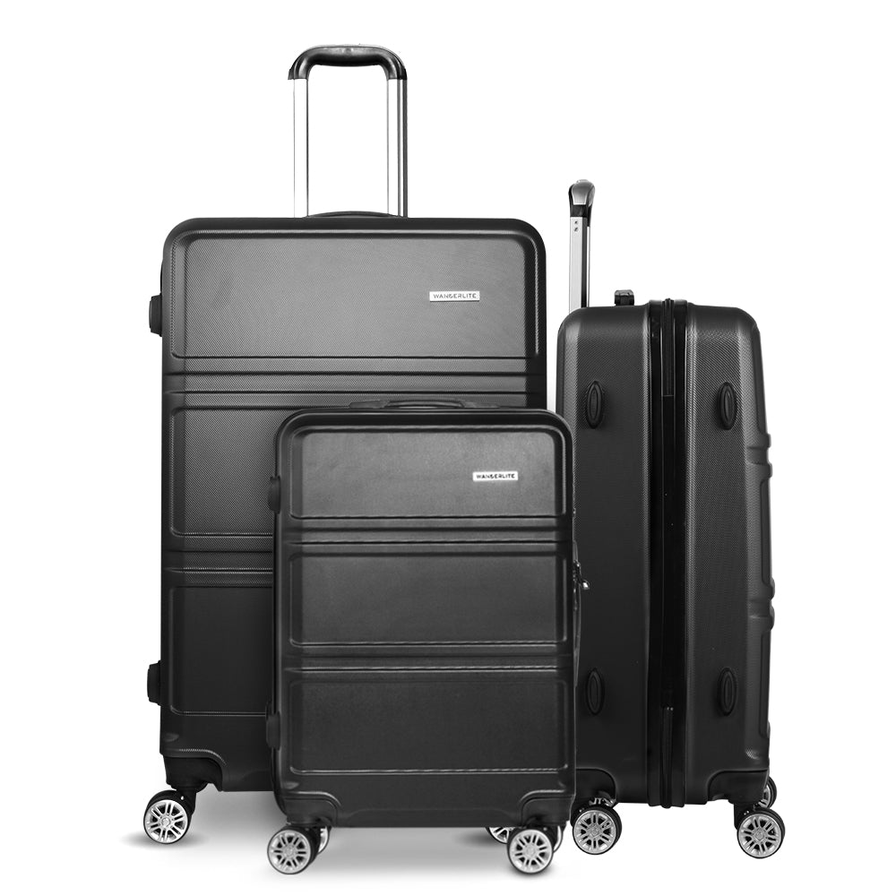 Lightweight Wanderlite 3-Piece Luggage Set – TSA Approved Hard Shell Suitcase, Black Carry-On