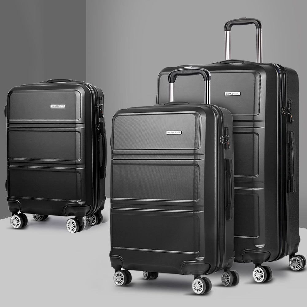 Lightweight Wanderlite 3-Piece Luggage Set – TSA Approved Hard Shell Suitcase, Black Carry-On