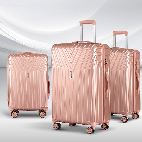 Lightweight Wanderlite 3-Piece Luggage Set – TSA Approved Hard Shell Suitcase, Pink Carry-On