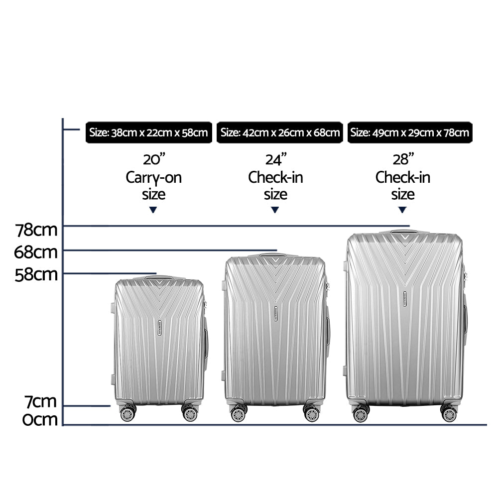 3-Piece Lightweight Luggage Trolley Set – TSA Approved Hard Shell Carry-On, Silver