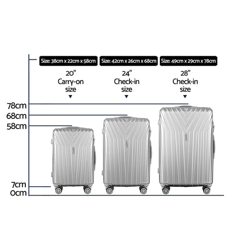 3-Piece Lightweight Luggage Trolley Set – TSA Approved Hard Shell Carry-On, Silver