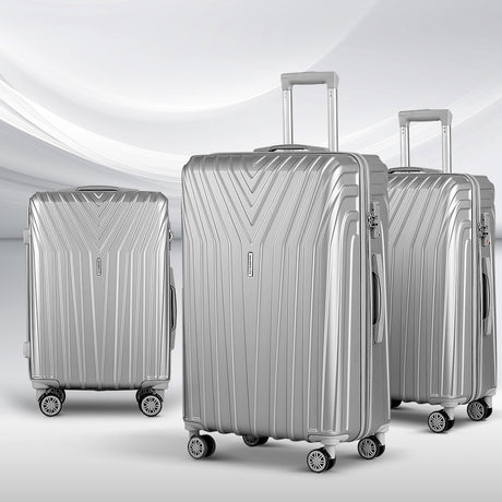 3-Piece Lightweight Luggage Trolley Set – TSA Approved Hard Shell Carry-On, Silver