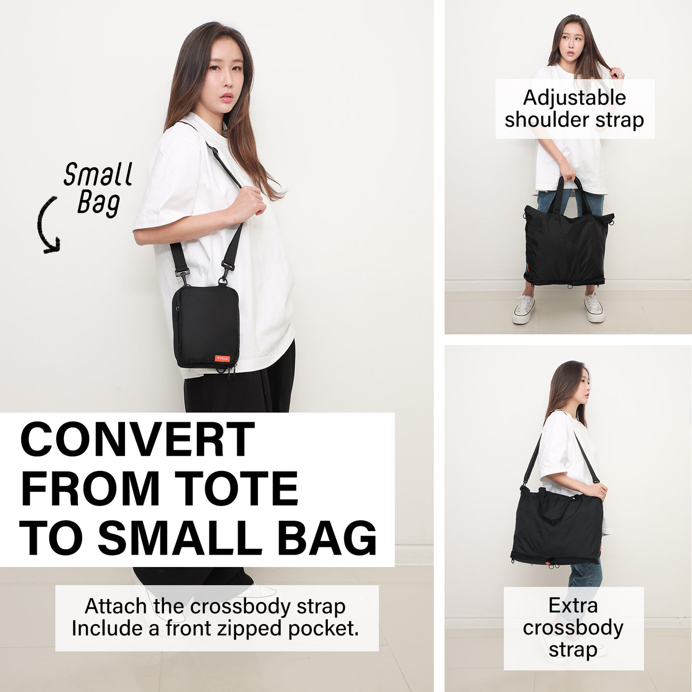 Shopper Bag Tote Bag Foldable Travel Laptop Grocery Nylon KO-DUAL BLACK