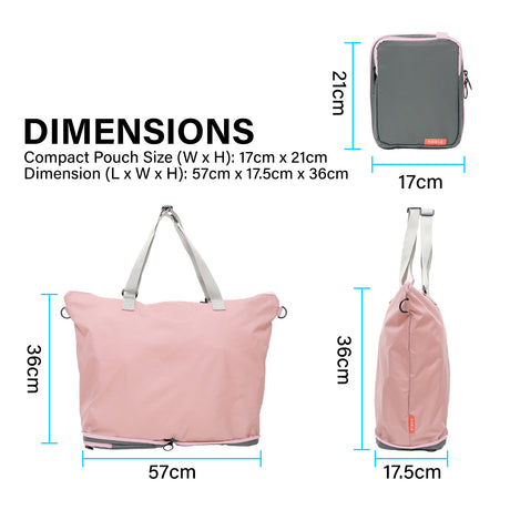 Shopper Bag Tote Bag Foldable Travel Laptop Grocery Nylon KO-DUAL PINK