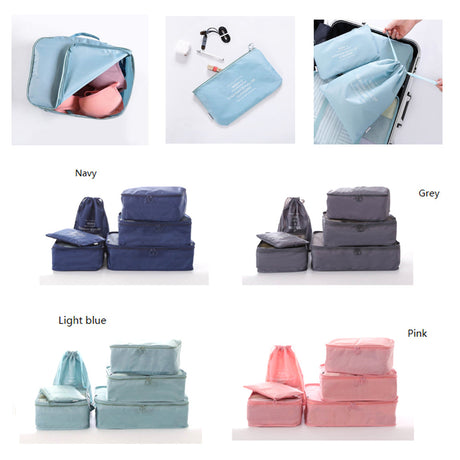 6 Pcs Waterproof Compression Packing Cubes Large Travel Luggage Organizer Storage (Light Blue)