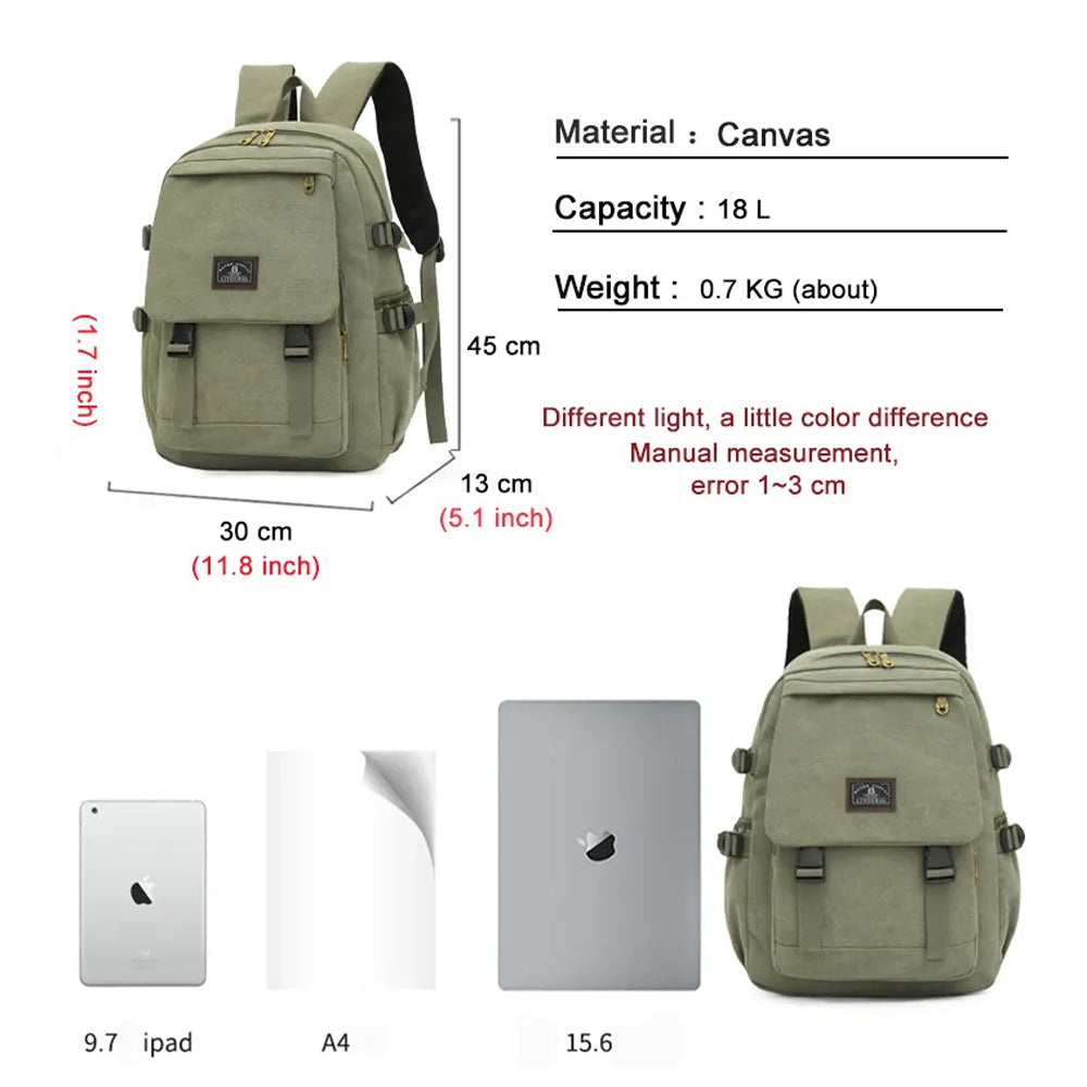 Unisex Khaki Canvas Backpack | Waterproof & Tough Outdoor Travel Rucksack