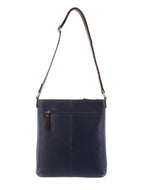 Milleni Womens Italian Leather Bag Soft Nappa Leather Cross-Body Travel - Indigo/Chestnut