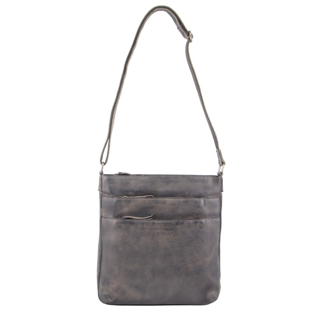 Milleni Ladies Nappa Leather Zip Closure Cross Body Bag Travel - Slate ...