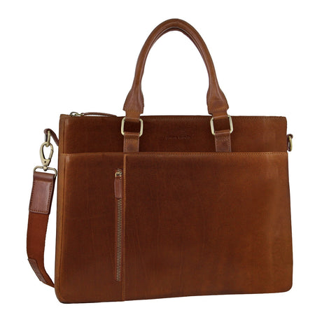 Pierre Cardin Mens Leather Briefcase Business Bag Shoulder Laptop Tote - Tan