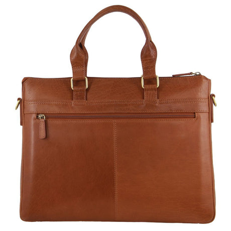 Pierre Cardin Mens Leather Briefcase Business Bag Shoulder Laptop Tote - Tan