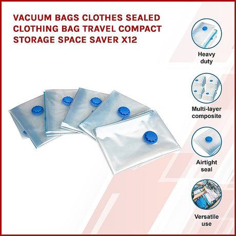 Vacuum Bags x12 | Compact Clothing Storage Space Saver for Travel