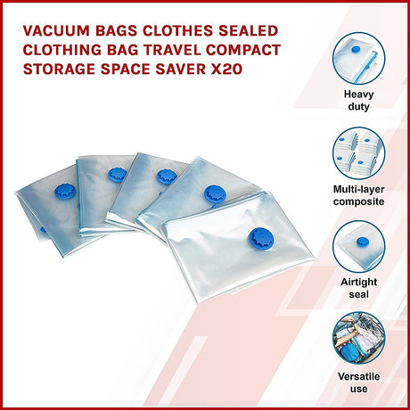 Vacuum Bags x20 | Ultimate Travel Space Saver for Clothing Storage